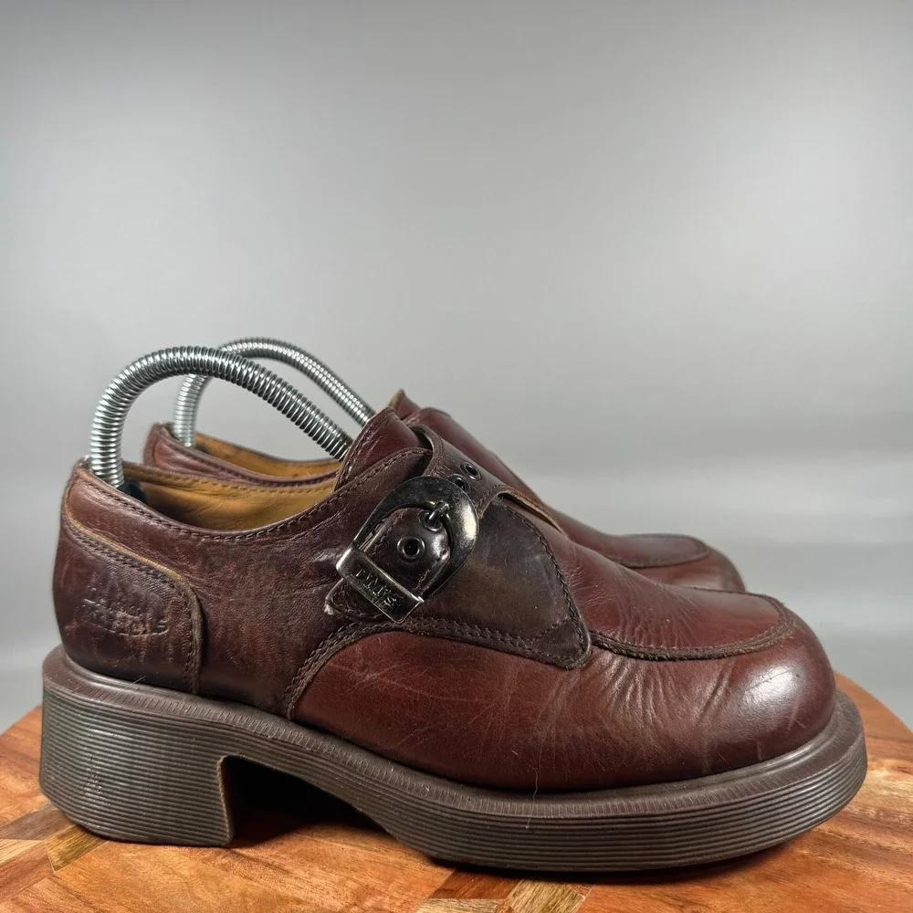 Dr. Martens 8496 Brown Leather Monk Strap Platform Shoes England UK 6 US 8